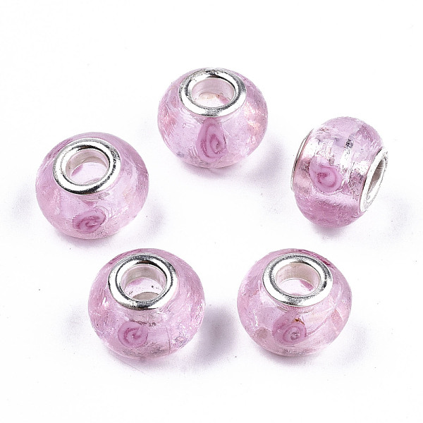 PandaHall Transparent Handmade Lampwork European Beads, Large Hole Beads, with Silver Color Brass Double Cores, Rondelle, Pink, 14.5x10mm...
PandaHall Transparent Handmade Lampwork European Beads, Large Hole Beads, with Silver Color Brass Double Cores, Rondelle, Pink, 14.5x10mm...
