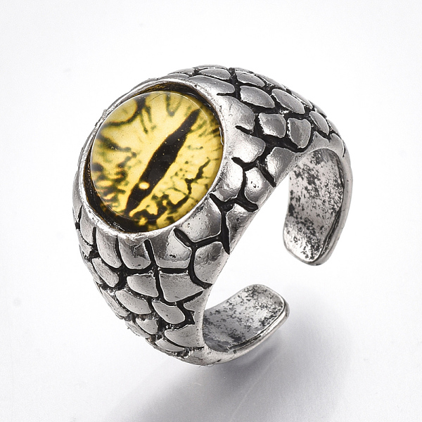 PandaHall Alloy Glass Cuff Finger Rings, Wide Band Rings, Dragon Eye, Antique Silver, Yellow, Size 9, 19mm Glass Yellow
PandaHall Alloy Glass Cuff Finger Rings, Wide Band Rings, Dragon Eye, Antique Silver, Yellow, Size 9, 19mm Glass Yellow