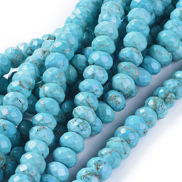 PandaHall Natural Howlite Beads Strands, Dyed & Heated, Faceted, Rondelle, Dark Turquoise, 8x5mm, Hole: 1mm, about 83pcs/strand, 15.55 inch..., Cyan
PandaHall Natural Howlite Beads Strands, Dyed & Heated, Faceted, Rondelle, Dark Turquoise, 8x5mm, Hole: 1mm, about 83pcs/strand, 15.55 inch..., Cyan