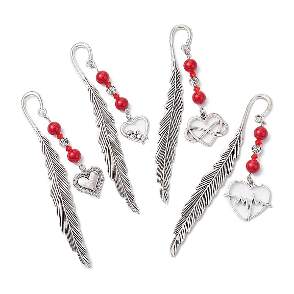 PandaHall Valentine's Day Alloy Heart Pendant Bookmarks, Dyed Natural Mashan Jade Beaded Bookmark, Feather Bookmark, Mixed Shapes, 115.5mm...
PandaHall Valentine's Day Alloy Heart Pendant Bookmarks, Dyed Natural Mashan Jade Beaded Bookmark, Feather Bookmark, Mixed Shapes, 115.5mm...