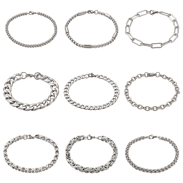 PandaHall Unisex 304 Stainless Steel Chain Bracelets, Stainless Steel Color, 9pcs/set 304 Stainless Steel
PandaHall Unisex 304 Stainless Steel Chain Bracelets, Stainless Steel Color, 9pcs/set 304 Stainless Steel