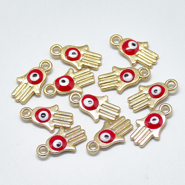 PandaHall Light Gold Plated Alloy Charms, with Enamel, Religion, Hamsa Hand/Hand of Fatima /Hand of Miriam with Evil Eye, Red, 14.5x8x2.5mm...
PandaHall Light Gold Plated Alloy Charms, with Enamel, Religion, Hamsa Hand/Hand of Fatima /Hand of Miriam with Evil Eye, Red, 14.5x8x2.5mm...