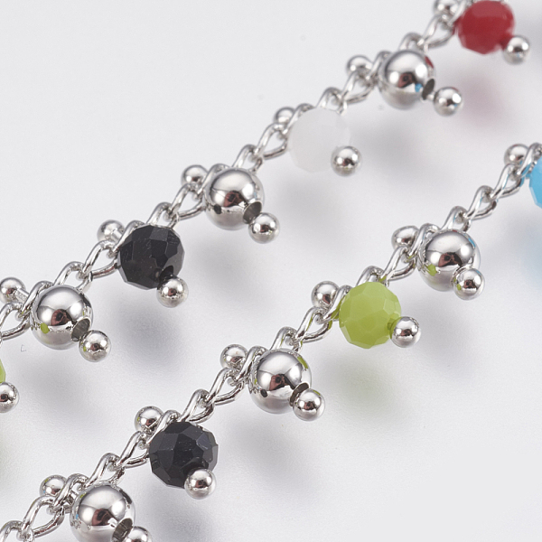 PandaHall 3.28 Feet Handmade Brass Link Curb Chains, Soldered, with Faceted Glasses Beads, Platinum, Colorful, 7.5mm Brass+Glass
PandaHall 3.28 Feet Handmade Brass Link Curb Chains, Soldered, with Faceted Glasses Beads, Platinum, Colorful, 7.5mm Brass+Glass
