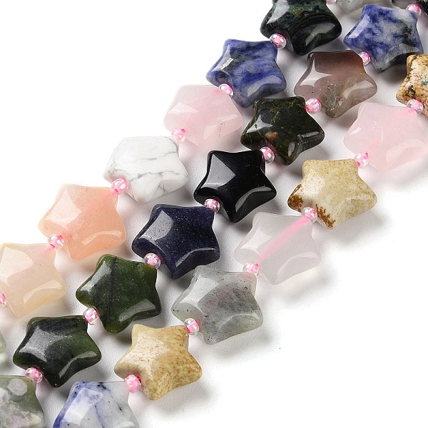 PandaHall Natural & Synthetic Mixed Gemstone Beads Strands, with Seed Beads, Puffed Star, 14~15.5x15~16x6.5~7mm, Hole: 1mm, about...
PandaHall Natural & Synthetic Mixed Gemstone Beads Strands, with Seed Beads, Puffed Star, 14~15.5x15~16x6.5~7mm, Hole: 1mm, about...