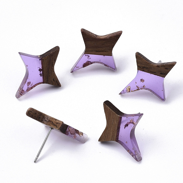 PandaHall Transparent Resin & Walnut Wood Stud Earrings, with 304 Stainless Steel Pin and Gold Foil, Star, Lilac, 21x17~18mm, Pin: 0.7mm..., Purple
PandaHall Transparent Resin & Walnut Wood Stud Earrings, with 304 Stainless Steel Pin and Gold Foil, Star, Lilac, 21x17~18mm, Pin: 0.7mm..., Purple