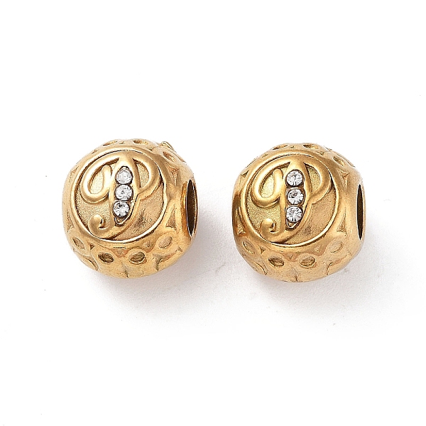 PandaHall 304 Stainless Steel Rhinestone European Beads, Round Large Hole Beads, Real 18K Gold Plated, Round with Letter, Letter P, 11x10mm..., Clear
PandaHall 304 Stainless Steel Rhinestone European Beads, Round Large Hole Beads, Real 18K Gold Plated, Round with Letter, Letter P, 11x10mm..., Clear