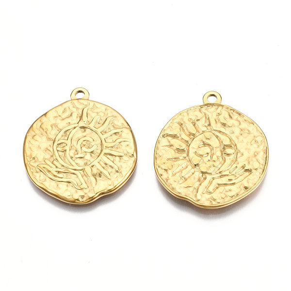 PandaHall Ion Plating(IP) 201 Stainless Steel Pendants, Flat Round with Sun, Real 18K Gold Plated, 29x26x2mm, Hole: 1.8mm 201 Stainless...
PandaHall Ion Plating(IP) 201 Stainless Steel Pendants, Flat Round with Sun, Real 18K Gold Plated, 29x26x2mm, Hole: 1.8mm 201 Stainless...