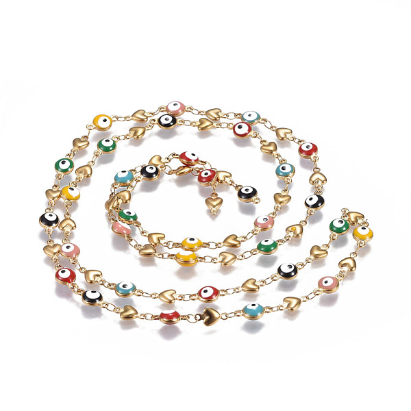 PandaHall 304 Stainless Steel Enamel Chains, Soldered, Heart and Flat Round Evil Eye, Golden, Colorful, 10x5.5x2mm Stainless Steel+Enamel
PandaHall 304 Stainless Steel Enamel Chains, Soldered, Heart and Flat Round Evil Eye, Golden, Colorful, 10x5.5x2mm Stainless Steel+Enamel