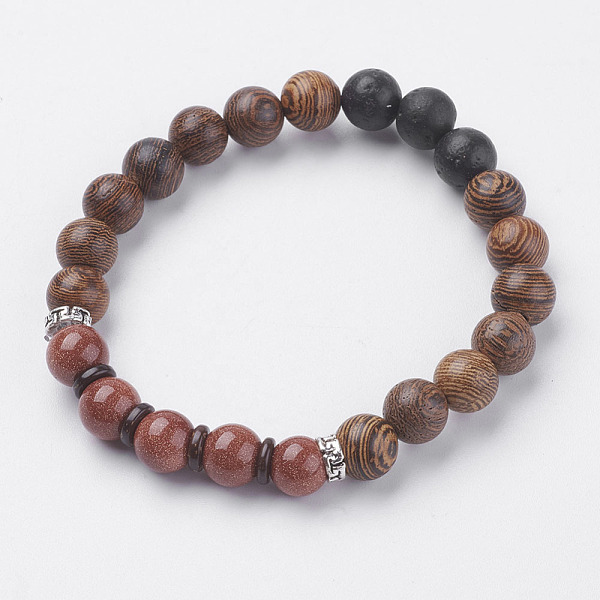 PandaHall Natural Lava Rock & Wenge Wood Beads & Coconut Stretch Bracelets, with Synthetic Goldstone and Alloy Findings, 2 inch(5~5.2cm)...
PandaHall Natural Lava Rock & Wenge Wood Beads & Coconut Stretch Bracelets, with Synthetic Goldstone and Alloy Findings, 2 inch(5~5.2cm)...