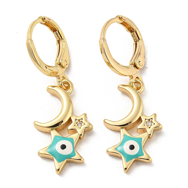 PandaHall Real 18K Gold Plated Brass Dangle Leverback Earrings, with Enamel and Cubic Zirconia, Moon & Star with Evil Eye, Dark Turquoise...
PandaHall Real 18K Gold Plated Brass Dangle Leverback Earrings, with Enamel and Cubic Zirconia, Moon & Star with Evil Eye, Dark Turquoise...