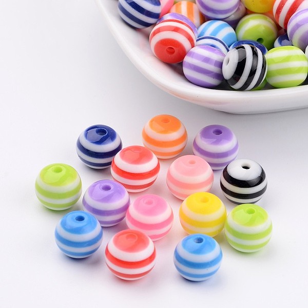 PandaHall Resin Beads, Round, Stripe Pattern, Mixed Color, about 10mm in diameter, hole: 2mm Resin Round Multicolor
PandaHall Resin Beads, Round, Stripe Pattern, Mixed Color, about 10mm in diameter, hole: 2mm Resin Round Multicolor