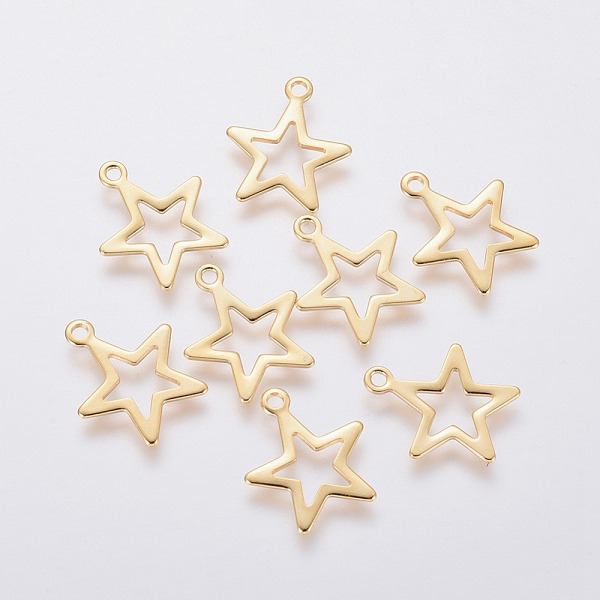 PandaHall 304 Stainless Steel Charms, Star, Golden, 14.5x12.5x0.7mm, Hole: 1.4mm 304 Stainless Steel Star
PandaHall 304 Stainless Steel Charms, Star, Golden, 14.5x12.5x0.7mm, Hole: 1.4mm 304 Stainless Steel Star