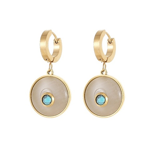 PandaHall Golden 304 Stainless Steel Dangle Hoop Earrings, with Cat Eye, Flat Round, 33.7x17.7mm 304 Stainless Steel Flat Round
PandaHall Golden 304 Stainless Steel Dangle Hoop Earrings, with Cat Eye, Flat Round, 33.7x17.7mm 304 Stainless Steel Flat Round