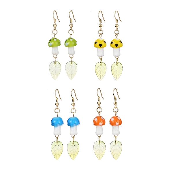 PandaHall 4 Pairs 4 Colors Mushroom Lampwork & Glass Leaf Dangle Earrings, Golden Brass Long Drop Earrings, Mixed Color, 60~62x11.5mm, 1..., Multicolor
PandaHall 4 Pairs 4 Colors Mushroom Lampwork & Glass Leaf Dangle Earrings, Golden Brass Long Drop Earrings, Mixed Color, 60~62x11.5mm, 1..., Multicolor