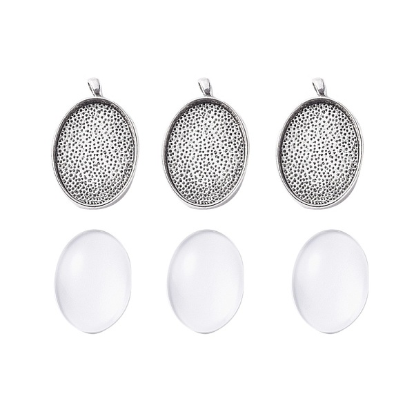 PandaHall DIY Pendant Making, Tibetan Style Alloy Pendant Cabochon Settings and Transparent Oval Glass Cabochons, Antique Silver, 40x25x6mm..., Clear
PandaHall DIY Pendant Making, Tibetan Style Alloy Pendant Cabochon Settings and Transparent Oval Glass Cabochons, Antique Silver, 40x25x6mm..., Clear