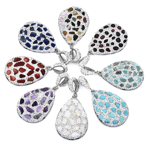 PandaHall Polymer Clay Rhinestone Pendants, with Gemstone Chip/Natural Shell Chip and PU Leather, Teardrop, Platinum, 41~42x28~29x6~7mm..., Multicolor
PandaHall Polymer Clay Rhinestone Pendants, with Gemstone Chip/Natural Shell Chip and PU Leather, Teardrop, Platinum, 41~42x28~29x6~7mm..., Multicolor