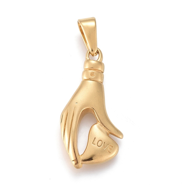 PandaHall Valentine's Day 304 Stainless Steel Pendants, Hand with Heart & Word Love, Golden, 35x17x5mm, Hole: 3.5x9.5mm 304 Stainless Steel...
PandaHall Valentine's Day 304 Stainless Steel Pendants, Hand with Heart & Word Love, Golden, 35x17x5mm, Hole: 3.5x9.5mm 304 Stainless Steel...