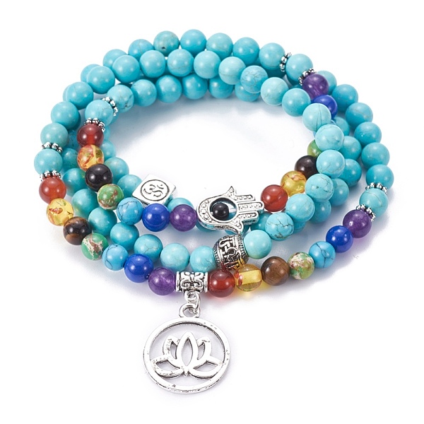 PandaHall Synthetic Turquoise Wrap Bracelets, Four Loops, Stretch, Chakra Style, with Metal Pendants, 27.5 inch(20cm) Synthetic Turquoise
PandaHall Synthetic Turquoise Wrap Bracelets, Four Loops, Stretch, Chakra Style, with Metal Pendants, 27.5 inch(20cm) Synthetic Turquoise