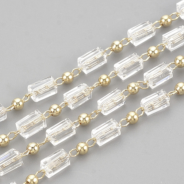 PandaHall 3.28 Feet Handmade Glass Beaded Chains, Soldered, with Spool, with Brass Findings, Faceted, Rectangle, Clear, Real 18K Gold Plated...
PandaHall 3.28 Feet Handmade Glass Beaded Chains, Soldered, with Spool, with Brass Findings, Faceted, Rectangle, Clear, Real 18K Gold Plated...