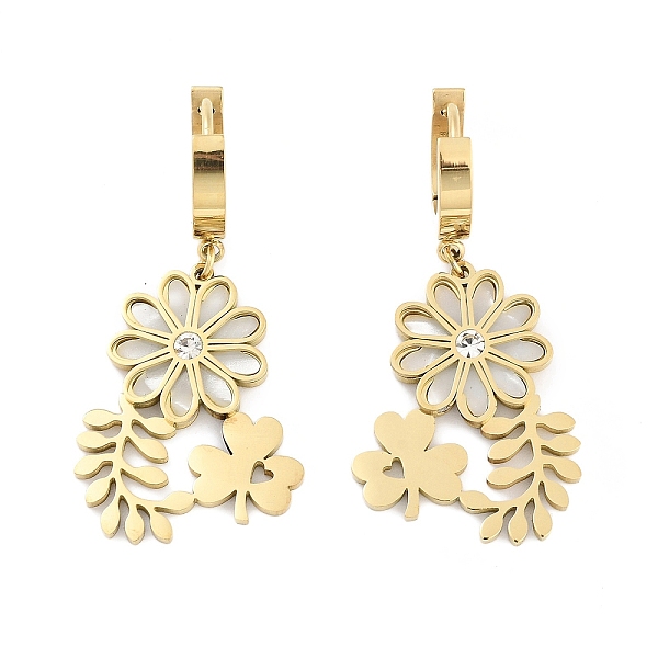 PandaHall Clover & Flower 304 Stainless Steel Shell Dangle Earrings, Rhinestone Hoop Earrings for Women, Real 18K Gold Plated, 42.5x20mm 304..., Clear
PandaHall Clover & Flower 304 Stainless Steel Shell Dangle Earrings, Rhinestone Hoop Earrings for Women, Real 18K Gold Plated, 42.5x20mm 304..., Clear