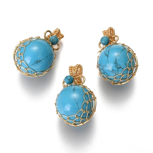 PandaHall Synthetic Turquoise Pendants, with Golden Brass Findings, Round, 26.5~28x17~17.5x16.5mm, Hole: 3~5X2.5~3.5mm Synthetic Turquoise...
PandaHall Synthetic Turquoise Pendants, with Golden Brass Findings, Round, 26.5~28x17~17.5x16.5mm, Hole: 3~5X2.5~3.5mm Synthetic Turquoise...