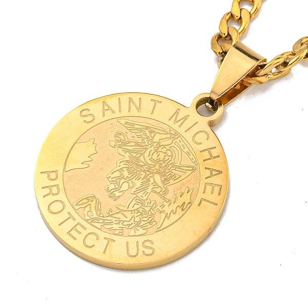 PandaHall Flat Round with Saint Miller Archangel Pendant Necklaces, 304 Stainless Steel Curb Chain Necklaces, Golden, 23.50 inch(59.7cm) 304...
PandaHall Flat Round with Saint Miller Archangel Pendant Necklaces, 304 Stainless Steel Curb Chain Necklaces, Golden, 23.50 inch(59.7cm) 304...
