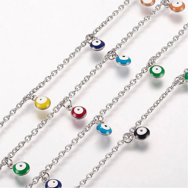 PandaHall 304 Stainless Steel Charm Anklets, with Enamel Charms, Evil Eye, Platinum, Mixed Color, 10-3/8 inch(263mm), 2mm Stainless Steel..., Multicolor
PandaHall 304 Stainless Steel Charm Anklets, with Enamel Charms, Evil Eye, Platinum, Mixed Color, 10-3/8 inch(263mm), 2mm Stainless Steel..., Multicolor