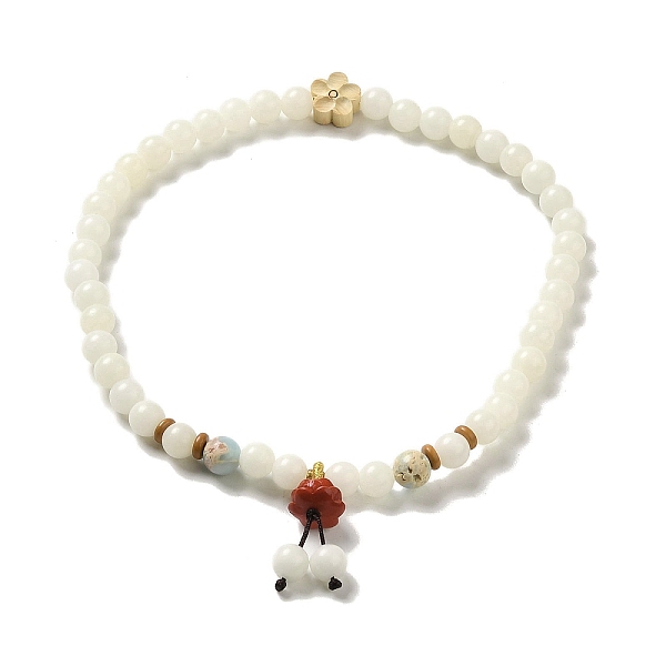 PandaHall White Jade Bodhi Root Beaded Stretch Bracelet, Buddha Mala Beads Bracelet with Cinnabar Lotus Pod Charm, 35.4cm Mixed Stone Flower
PandaHall White Jade Bodhi Root Beaded Stretch Bracelet, Buddha Mala Beads Bracelet with Cinnabar Lotus Pod Charm, 35.4cm Mixed Stone Flower