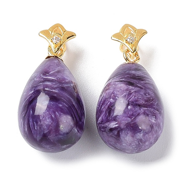 PandaHall Natural Charoite Pendants, Teardrop Charms, with Golden Plated Flower 925 Sterling Rhinestone Snap on Bails, 18.5x10mm, Hole...
PandaHall Natural Charoite Pendants, Teardrop Charms, with Golden Plated Flower 925 Sterling Rhinestone Snap on Bails, 18.5x10mm, Hole...