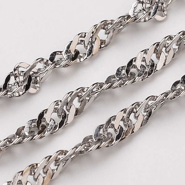 PandaHall 304 Stainless Steel Singapore Chains, Water Wave Chains, Soldered, Faceted, Stainless Steel Color, 3mm 304 Stainless Steel
PandaHall 304 Stainless Steel Singapore Chains, Water Wave Chains, Soldered, Faceted, Stainless Steel Color, 3mm 304 Stainless Steel