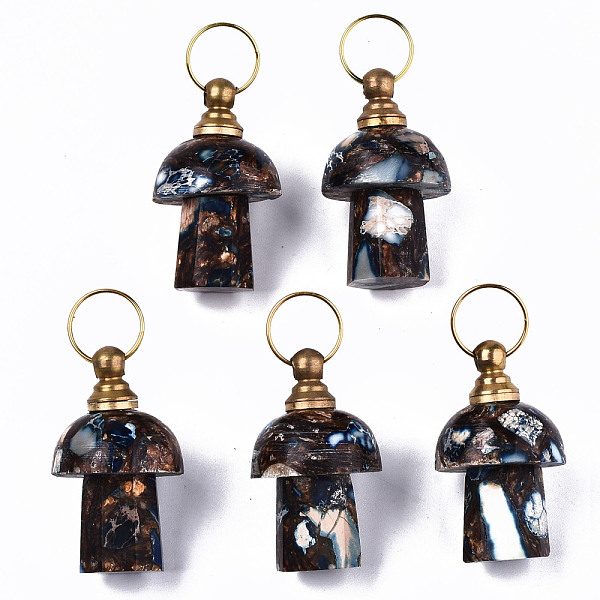 PandaHall Assembled Synthetic Bronzite and Imperial Jasper Openable Perfume Bottle Pendants, with Light Gold Brass Findings, Dyed, Mushroom...
PandaHall Assembled Synthetic Bronzite and Imperial Jasper Openable Perfume Bottle Pendants, with Light Gold Brass Findings, Dyed, Mushroom...
