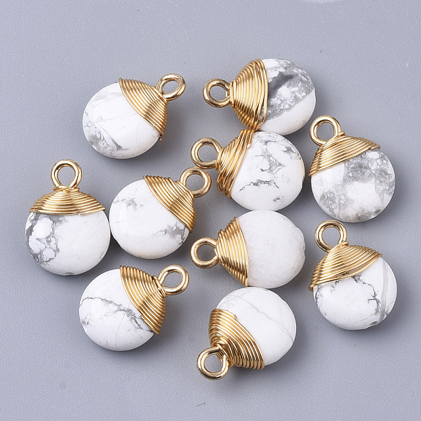 PandaHall Natural Howlite Pendants, with Golden Tone Brass Wires and Iron Loops, Half Drilled, Flat Round, 14~15x10~11x5~6mm, Hole: 1.5~2mm...
PandaHall Natural Howlite Pendants, with Golden Tone Brass Wires and Iron Loops, Half Drilled, Flat Round, 14~15x10~11x5~6mm, Hole: 1.5~2mm...