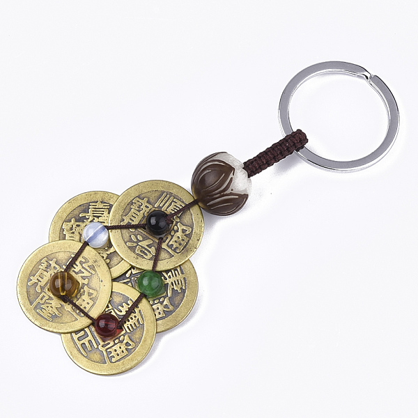 PandaHall Feng Shui Brass Coins Keychain, with Iron Key Rings, Wood Beads and Natural Agate Beads, Flower and Chinese Characters, Coconut..., Brown
PandaHall Feng Shui Brass Coins Keychain, with Iron Key Rings, Wood Beads and Natural Agate Beads, Flower and Chinese Characters, Coconut..., Brown
