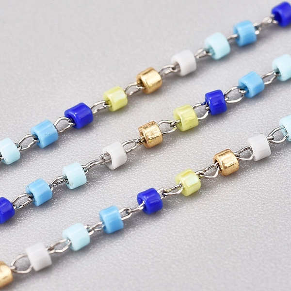 PandaHall Handmade Glass Seed Beaded Chains, with Stainless Steel Cable Chains, Unwelded, with Spool, Stainless Steel Color, Sky Blue...
PandaHall Handmade Glass Seed Beaded Chains, with Stainless Steel Cable Chains, Unwelded, with Spool, Stainless Steel Color, Sky Blue...