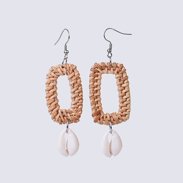 PandaHall Handmade Reed Cane/Rattan Woven Dangle Earrings, with Cowrie Shell and 304 Stainless Steel Earring Hooks, Rectangle, Peru, 86mm..., Brown
PandaHall Handmade Reed Cane/Rattan Woven Dangle Earrings, with Cowrie Shell and 304 Stainless Steel Earring Hooks, Rectangle, Peru, 86mm..., Brown