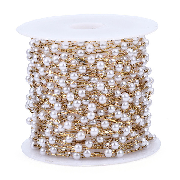 PandaHall ABS Plastic Pearl Round Beaded Chains, with Golden 316 Stainless Steel Cable Chains, Soldered, with Spool, Creamy White, 3x2.5mm...
PandaHall ABS Plastic Pearl Round Beaded Chains, with Golden 316 Stainless Steel Cable Chains, Soldered, with Spool, Creamy White, 3x2.5mm...