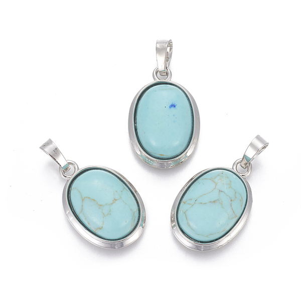 PandaHall Synthetic Turquoise Pendants, with Brass Findings, Oval, Platinum, 25~26x17~17.5x8~9mm, Hole: 8x5mm Synthetic Turquoise Oval
PandaHall Synthetic Turquoise Pendants, with Brass Findings, Oval, Platinum, 25~26x17~17.5x8~9mm, Hole: 8x5mm Synthetic Turquoise Oval