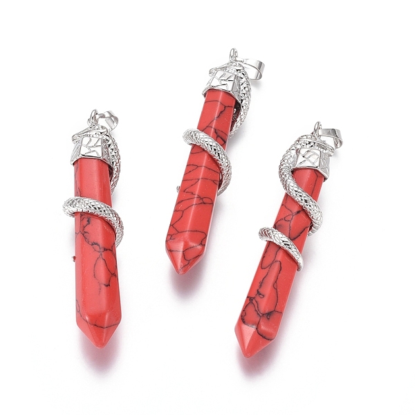 PandaHall Synthetic Turquoise Big Pendants, with Brass Findings, Snake with Diamond, Dyed, Platinum Metal Color, Red, 60x12mm, Hole: 5x7mm...
PandaHall Synthetic Turquoise Big Pendants, with Brass Findings, Snake with Diamond, Dyed, Platinum Metal Color, Red, 60x12mm, Hole: 5x7mm...