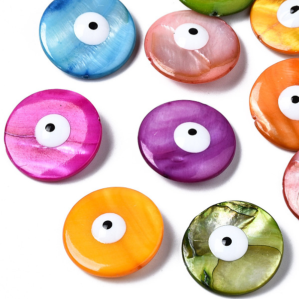 PandaHall Natural Freshwater Shell Beads, with Enamel, Double-Faced, Flat Round with Evil Eye, Dyed, Mixed Color, 24~25x5~6mm, Hole: 0.9mm..., Multicolor
PandaHall Natural Freshwater Shell Beads, with Enamel, Double-Faced, Flat Round with Evil Eye, Dyed, Mixed Color, 24~25x5~6mm, Hole: 0.9mm..., Multicolor