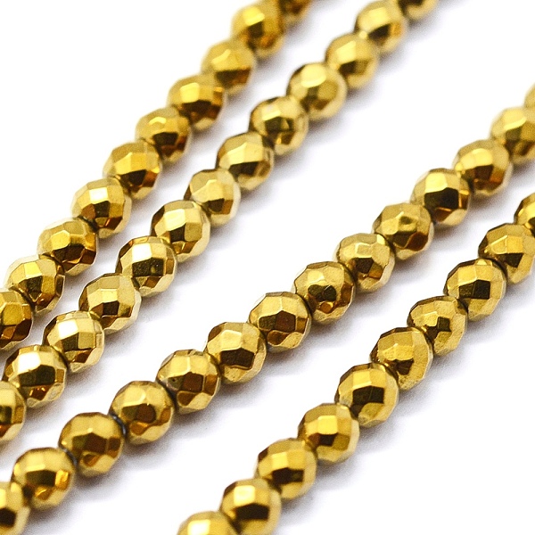 PandaHall Electroplate Non-magnetic Synthetic Hematite Beads Strands, Faceted, Round, Golden Plated, 3mm, Hole: 0.5mm, about 133pcs/strand...
PandaHall Electroplate Non-magnetic Synthetic Hematite Beads Strands, Faceted, Round, Golden Plated, 3mm, Hole: 0.5mm, about 133pcs/strand...