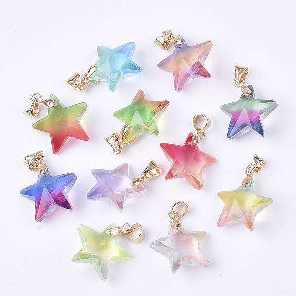 PandaHall Rainbow K9 Glass Pendants, with Brass Findings, Faceted, Star, Golden, Mixed Color, 15.5x16.5x8mm, Hole: 4x3.5mm K9 Glass Star..., Multicolor
PandaHall Rainbow K9 Glass Pendants, with Brass Findings, Faceted, Star, Golden, Mixed Color, 15.5x16.5x8mm, Hole: 4x3.5mm K9 Glass Star..., Multicolor