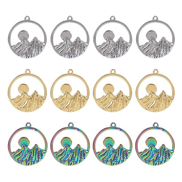 PandaHall 12Pcs 3 Colors Ion Plating(IP) 304 Stainless Steel Pendants, Ring with Mountain & Sun Charms, Mixed Color, 27.5x25x1.5mm, Hole...
PandaHall 12Pcs 3 Colors Ion Plating(IP) 304 Stainless Steel Pendants, Ring with Mountain & Sun Charms, Mixed Color, 27.5x25x1.5mm, Hole...