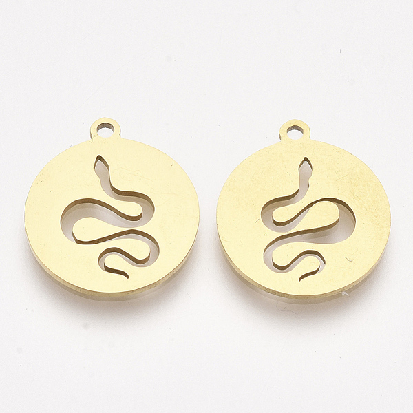 PandaHall 201 Stainless Steel Pendants, Laser Cut Pendants, Flat Round with Snake, Golden, 17x15x1mm, Hole: 1.4mm 201 Stainless Steel Flat...
PandaHall 201 Stainless Steel Pendants, Laser Cut Pendants, Flat Round with Snake, Golden, 17x15x1mm, Hole: 1.4mm 201 Stainless Steel Flat...