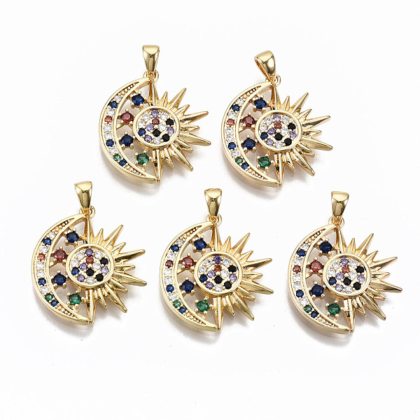 PandaHall Brass Micro Pave Colorful Cubic Zirconia Pendants, Sun with Moon, Nickel Free, Real 18K Gold Plated, 21x18.5x2.5mm, Hole: 2x3mm...
PandaHall Brass Micro Pave Colorful Cubic Zirconia Pendants, Sun with Moon, Nickel Free, Real 18K Gold Plated, 21x18.5x2.5mm, Hole: 2x3mm...