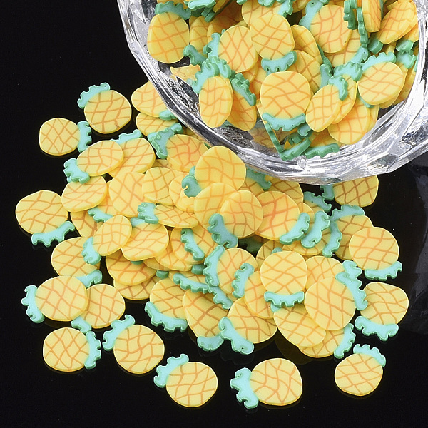PandaHall Handmade Polymer Clay Cabochons, Pineapple, Gold, 6~7x4~5x0.5mm, about 35714pcs/500g Polymer Clay Fruit Gold
PandaHall Handmade Polymer Clay Cabochons, Pineapple, Gold, 6~7x4~5x0.5mm, about 35714pcs/500g Polymer Clay Fruit Gold