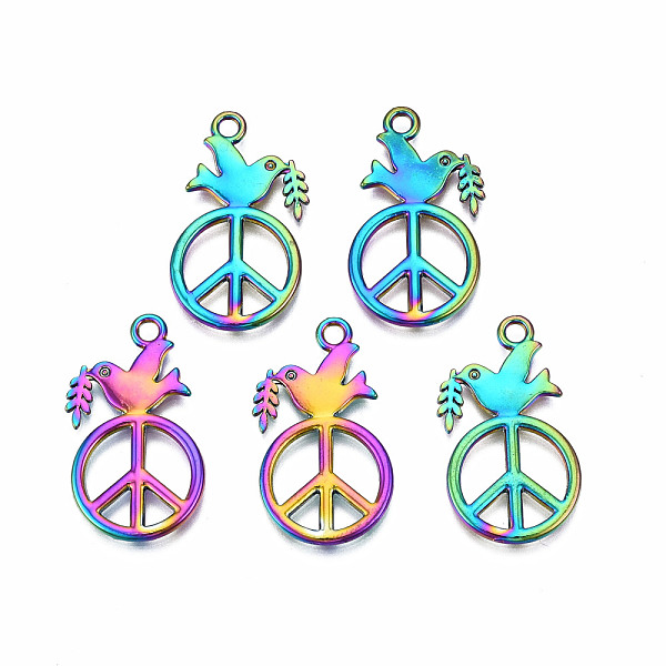 PandaHall Rainbow Color Alloy Pendants, Cadmium Free & Nickel Free & Lead Free, Peace Sign with Dove, 28x17x1.5mm, Hole: 2mm Alloy Peace...
PandaHall Rainbow Color Alloy Pendants, Cadmium Free & Nickel Free & Lead Free, Peace Sign with Dove, 28x17x1.5mm, Hole: 2mm Alloy Peace...