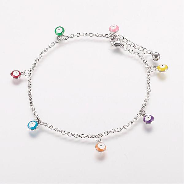 PandaHall 304 Stainless Steel Charm Anklets, with Enamel Charms, Evil Eye, Platinum, Colorful, 10-3/8 inch(263mm), 2mm Stainless Steel
PandaHall 304 Stainless Steel Charm Anklets, with Enamel Charms, Evil Eye, Platinum, Colorful, 10-3/8 inch(263mm), 2mm Stainless Steel