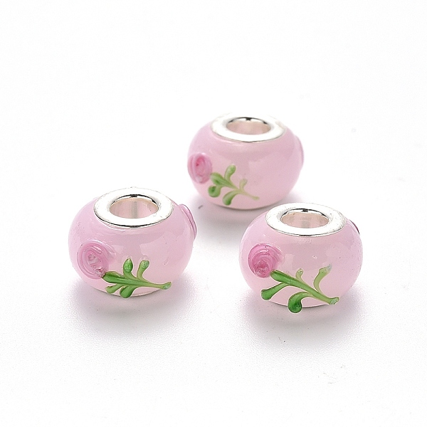 PandaHall Handmade Lampwork European Beads, Large Hole Rondelle Beads, Rondelle with Flower, Bumpy Lampwork, with Platinum Tone Brass Double..., Pink
PandaHall Handmade Lampwork European Beads, Large Hole Rondelle Beads, Rondelle with Flower, Bumpy Lampwork, with Platinum Tone Brass Double..., Pink