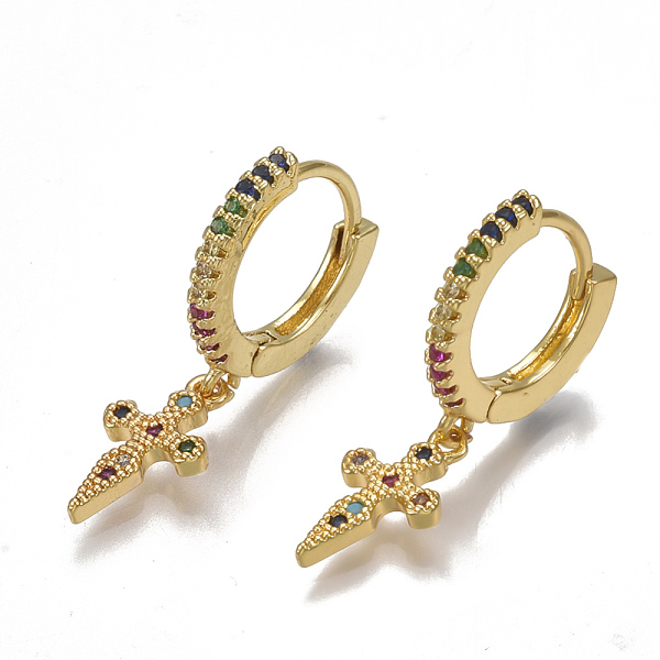 PandaHall Brass Micro Pave Cubic Zirconia(Random Mixed Color) Dangle Hoop Earrings, Cross, Golden, 28mm, Pin: 0.7mm Cubic Zirconia
PandaHall Brass Micro Pave Cubic Zirconia(Random Mixed Color) Dangle Hoop Earrings, Cross, Golden, 28mm, Pin: 0.7mm Cubic Zirconia