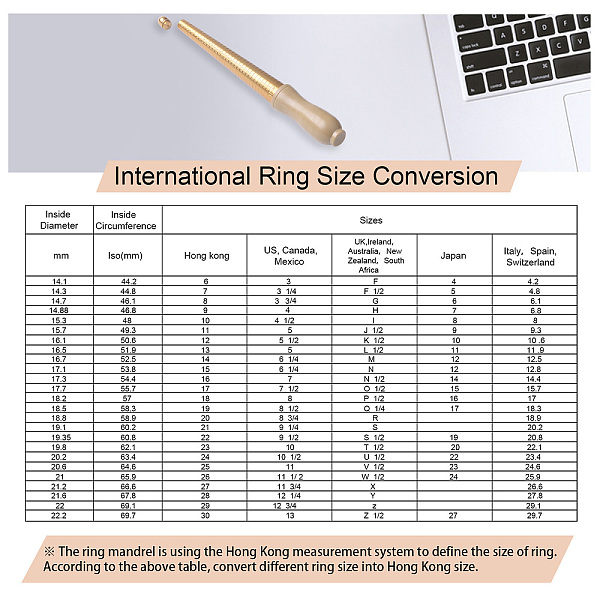 PandaHall Brass Ring Size Sticks(Hong Kong Ring Size), Ring Mandrel for DIY Jewelry Ring Making, BurlyWood, 240x30mm Brass Orange
PandaHall Brass Ring Size Sticks(Hong Kong Ring Size), Ring Mandrel for DIY Jewelry Ring Making, BurlyWood, 240x30mm Brass Orange